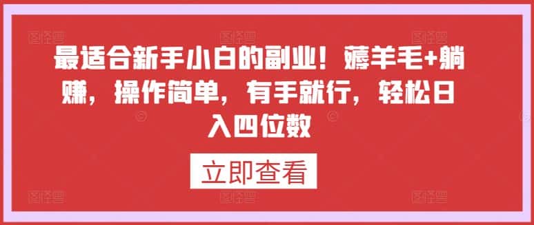 最适合新手小白的副业!薅羊毛+躺赚,操作简单,有手就行,轻松日入四位数-优优云创网