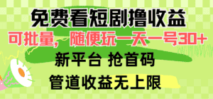 (9747期)免费看短剧撸收益,可挂机批量,随便玩一天一号30+做推广抢首码,管道收益-优优云创网