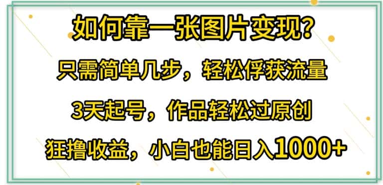 如何靠一张图片变现?只需简单几步，轻松俘获流量，3天起号，作品轻松过原创-优优云创网