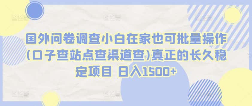 国外问卷调查小白在家也可批量操作(口子查站点查渠道查)真正的长久稳定项目 日入1500+-优优云创网