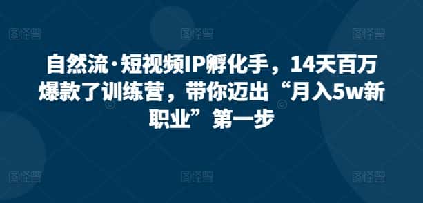 自然流·短视频IP孵化手，14天百万爆款了训练营，带你迈出“月入5w新职业”第一步-优优云创网