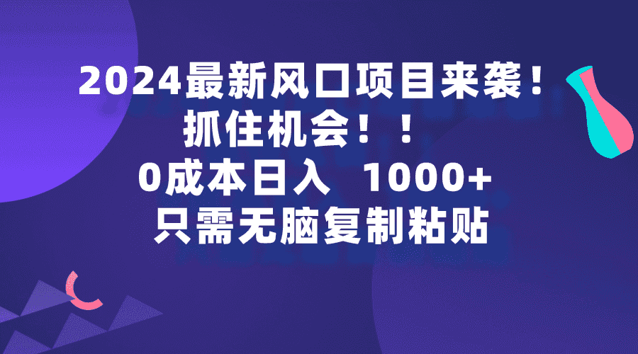 （9899期）2024最新风口项目来袭，抓住机会，0成本一部手机日入1000+，只需无脑复…-优优云创