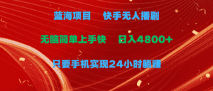 （9937期）蓝海项目，快手无人播剧，一天收益4800+，手机也能实现24小时躺赚，无脑…-优优云创网