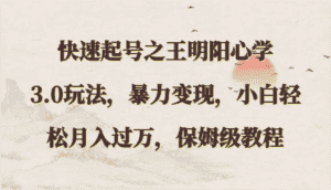 快速起号之王明阳心学3.0玩法，暴力变现，小白轻松月入过万，保姆级教程-优优云创