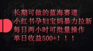 长期可做的蓝海赛道，小红书孕妇宝妈暴力拉新玩法，每日两小时可批量操作，单日收益500+-优优云创