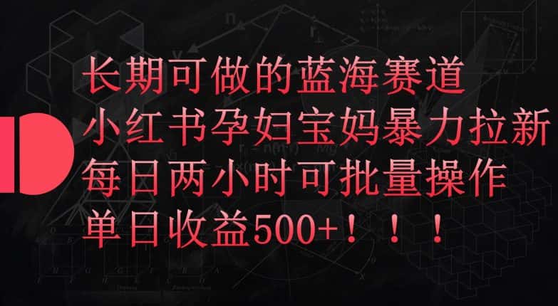 长期可做的蓝海赛道，小红书孕妇宝妈暴力拉新玩法，每日两小时可批量操作，单日收益500+-优优云创