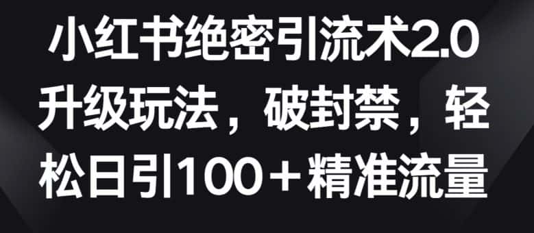 小红书绝密引流术2.0升级玩法，破封禁，轻松日引100+精准流量-优优云创