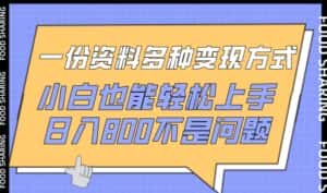 一份资料多种变现方式,小白也能轻松上手,日入800不是问题-优优云创网