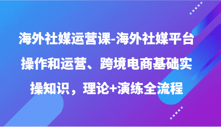 海外社媒运营课-海外社媒平台操作和运营、跨境电商基础实操知识,理论+演练全流程-优优云创网
