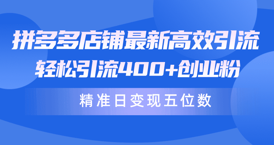 （10041期）拼多多店铺最新高效引流术，轻松引流400+创业粉，精准日变现五位数！-优优云创