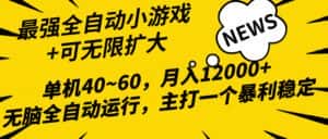 （10046期）2024最新全网独家小游戏全自动，单机40~60,稳定躺赚，小白都能月入过万-优优云创网