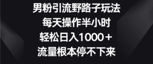 男粉引流野路子玩法，每天操作半小时轻松日入1000＋，流量根本停不下来-优优云创网