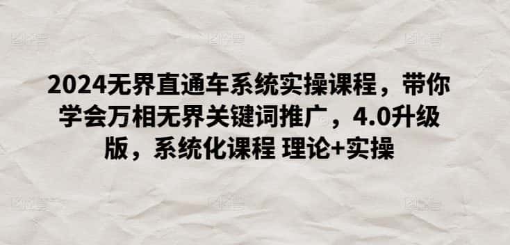2024无界直通车系统实操课程，带你学会万相无界关键词推广，4.0升级版，系统化课程 理论+实操-优优云创网