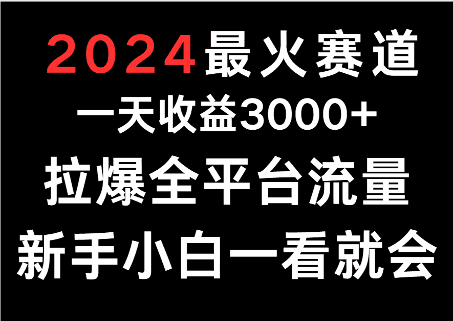 2024最火赛道，一天收一3000+.拉爆全平台流量，新手小白一看就会-优优云创