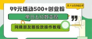 99元撬动500+创业粉，单日五位数变现，网赚朋友圈投放操作教程价值5980！-优优云创网