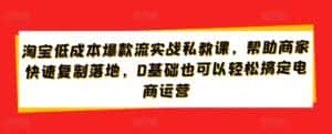 淘宝低成本爆款流实战私教课,帮助商家快速复制落地,0基础也可以轻松搞定电商运营-优优云创网
