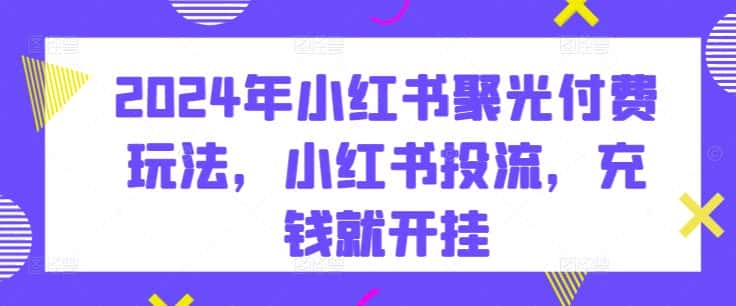 2024年小红书聚光付费玩法，小红书投流，充钱就开挂-优优云创网