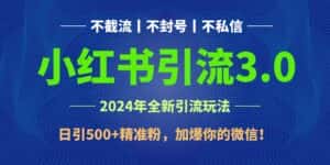 2024年4月最新小红书引流3.0玩法，日引500+精准粉，加爆你的微信！-优优云创