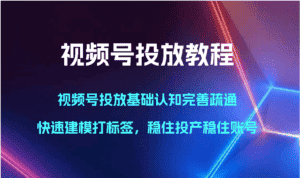 视频号投放教程-视频号投放基础认知完善疏通，快速建模打标签，稳住投产稳住账号-优优云创网