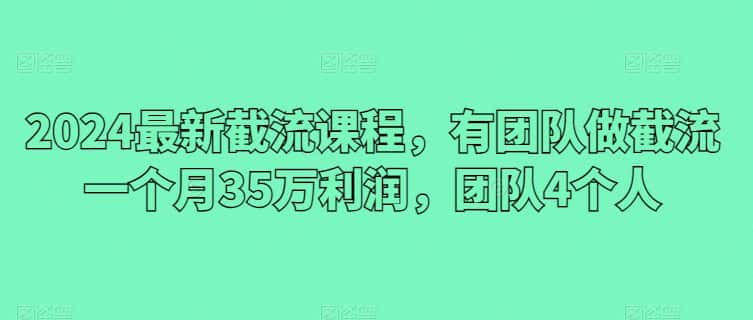 2024最新截流课程，有团队做截流一个月35万利润，团队4个人-优优云创网
