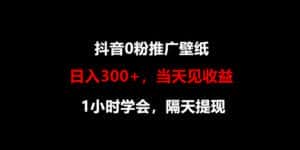 日入300+，抖音0粉推广壁纸，1小时学会，当天见收益，隔天提现-优优云创