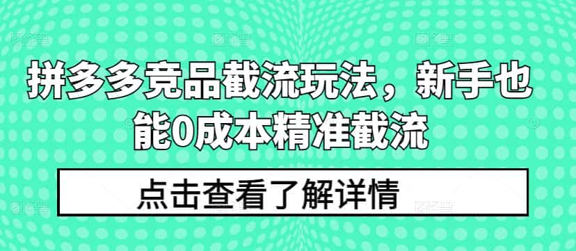 拼多多竞品截流玩法，新手也能0成本精准截流-优优云创网