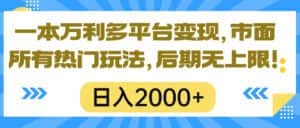 （10311期）一本万利多平台变现，市面所有热门玩法，日入2000+，后期无上限！-副业吧