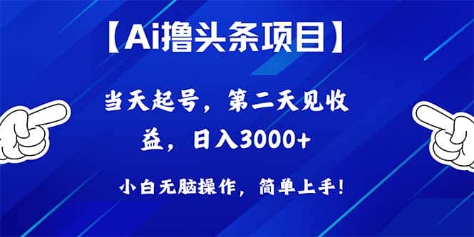 （10334期）Ai撸头条，当天起号，第二天见收益，日入3000+-优优云创网
