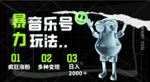 音乐号暴力玩法，疯狂涨粉，多种变现，日入2000＋-优优云创