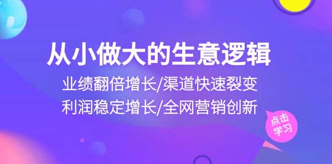 （10438期）从小做大生意逻辑：业绩翻倍增长/渠道快速裂变/利润稳定增长/全网营销创新-优优云创