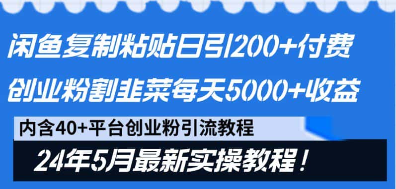 闲鱼复制粘贴日引200+付费创业粉，24年5月最新方法！割韭菜日稳定5000+收益-优优云创网