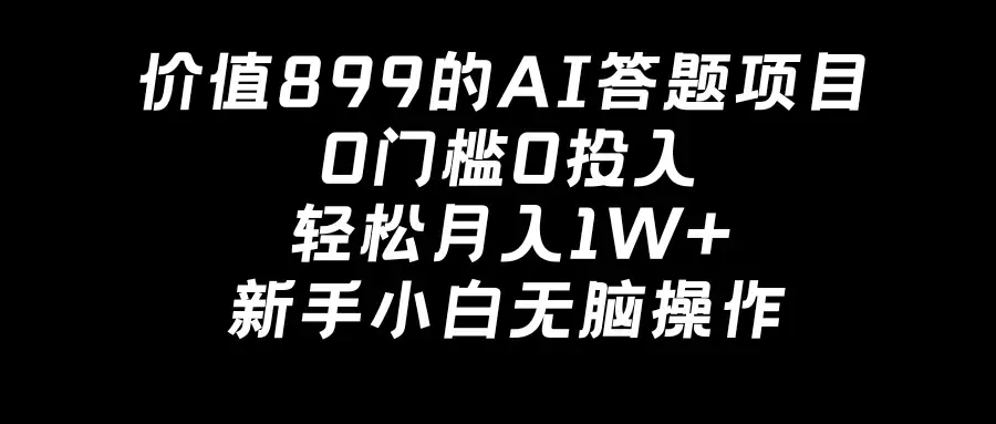 价值899的AI答题项目，0门槛0投入，轻松月入1W+，新手小白无脑操作-优优云创网