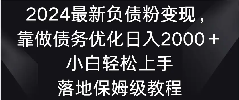 2024最新负债粉变现，靠做债务优化日入2000＋小白轻松上手 落地保姆级教程-优优云创