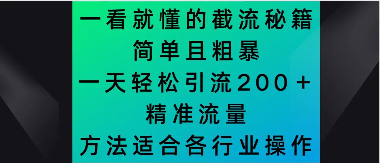 一看就懂的截流秘籍，简单粗暴，一天轻松引流200＋精准流量 方法适合各个行业操作-优优云创