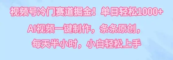 视频号冷门赛道掘金！单日轻松1000+，AI视频一键制作，条条原创，每天半小时，小白轻松上手-优优云创