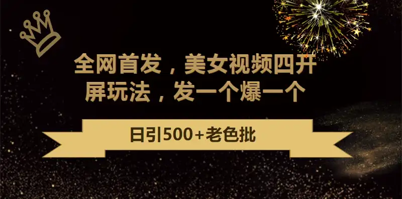 最新成人引流玩法，美女视频四开屏玩法，发一个爆一个，日引流500+精准-优优云创