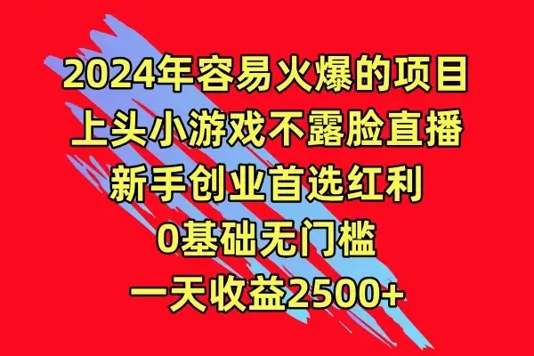 2024年容易火爆的项目，上头小游戏不露脸直播，新手创业首选红利，0基础无门槛，一天收益2500+-优优云创网