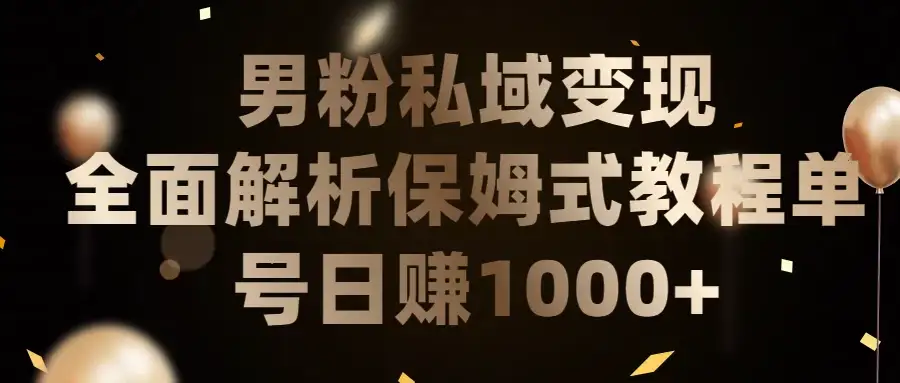 男粉私域变现全面解析，保姆式教程，单号日赚1000+-优优云创