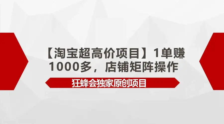 淘宝超高价项目，1单赚1000多，店铺矩阵操作-副业吧
