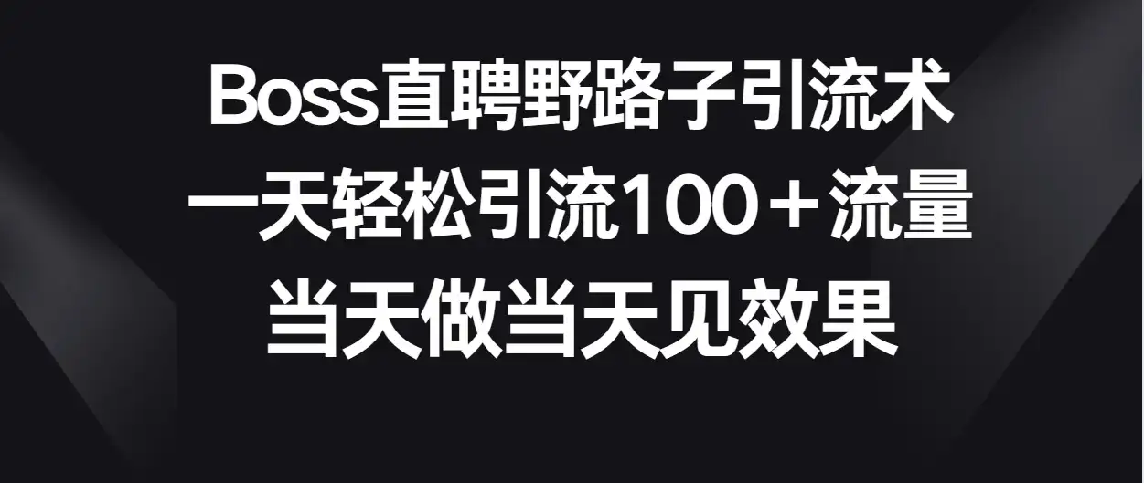 Boss直聘野路子引流术，一天轻松引流100+流量，当天做当天见效果-优优云创