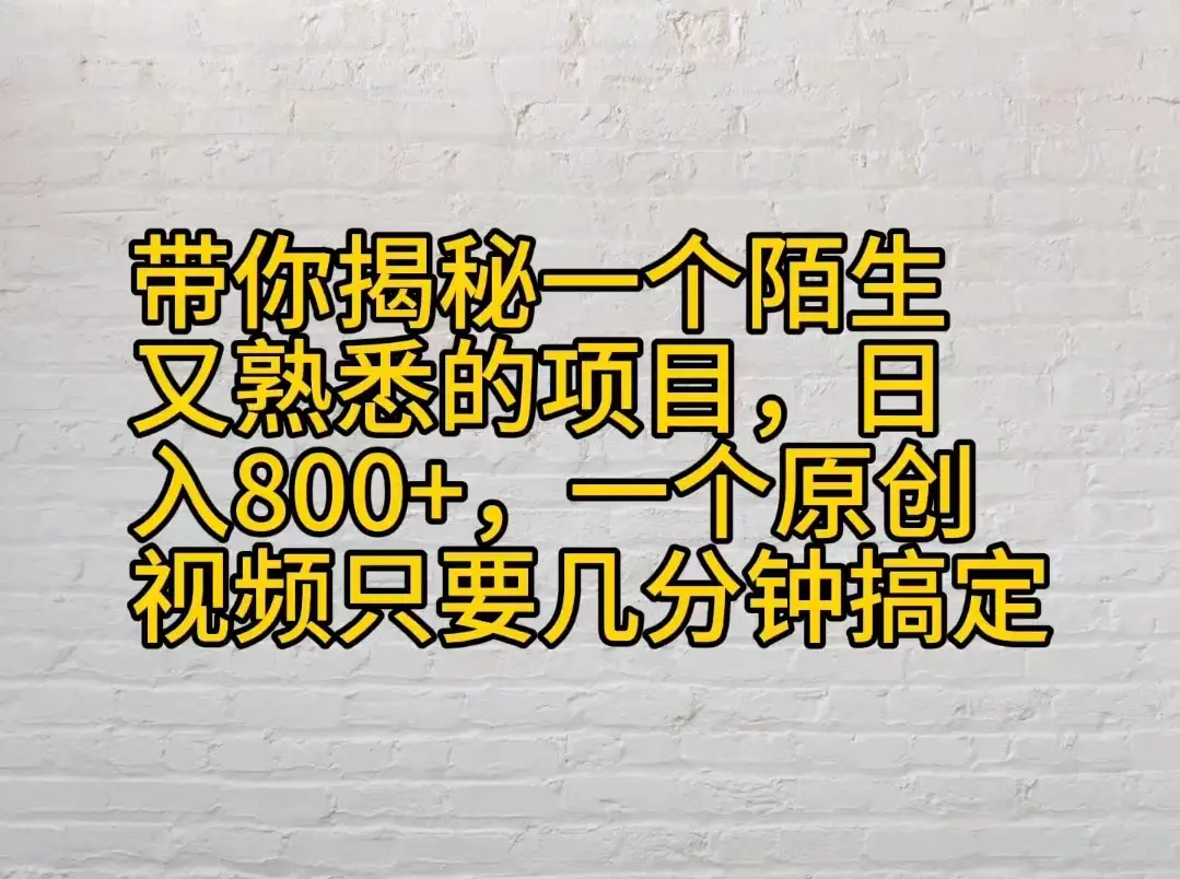 带你揭秘一个陌生又熟悉的项目，日入800+，一个原创视频只要几分钟搞定-优优云创