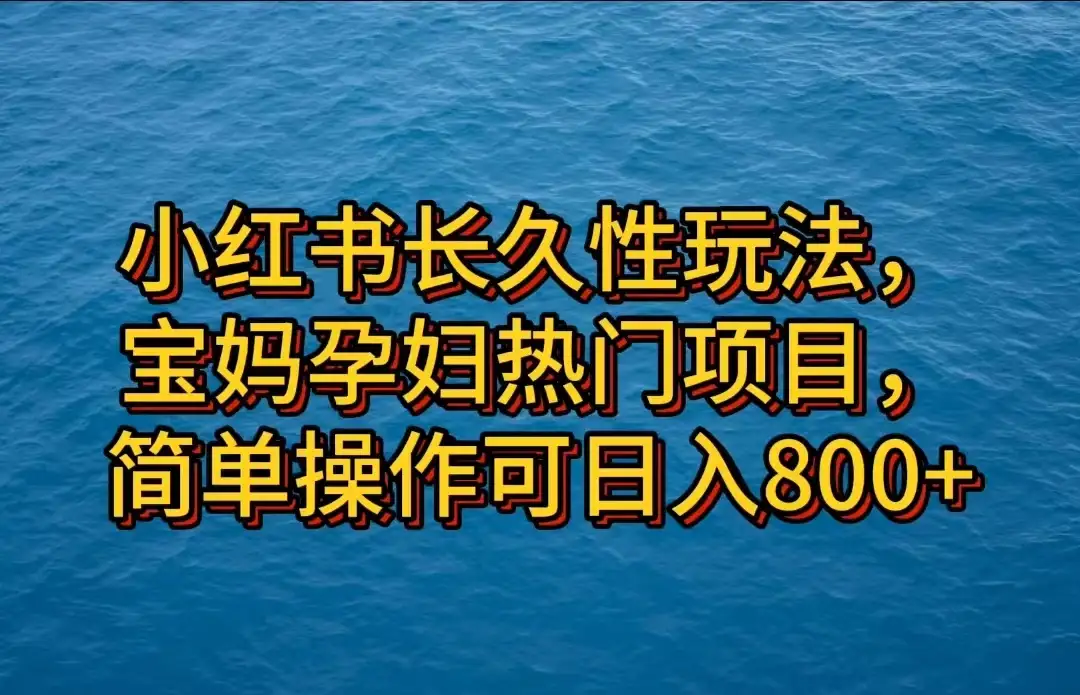 小红书长久性玩法，宝妈孕妇热门项目，简单操作可日入800+-优优云创