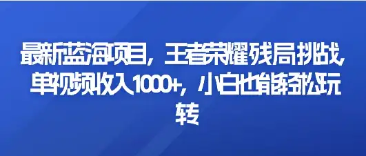 最新蓝海项目，王者荣耀残局挑战，单视频收入1000+，小白也能轻松玩转-副业吧