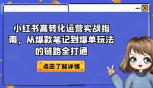 小红书高转化运营实战指南，从爆款笔记到爆单玩法的链路全打通-优优云创