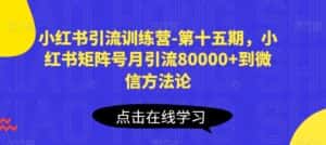 小红书引流训练营-第十五期，小红书矩阵号月引流80000+到微信方法论-副业吧