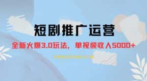 外面收费 1980 的短剧推广运营，可长期，正规起号，单作品收入 3000+-副业吧