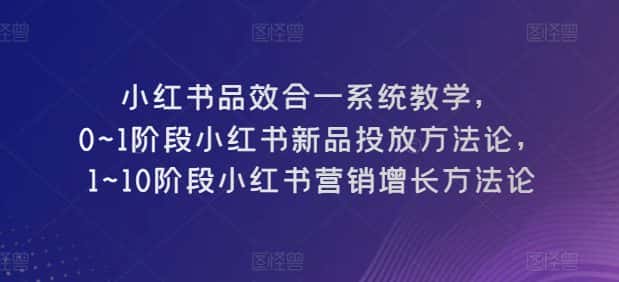 小红书品效合一系统教学，​0~1阶段小红书新品投放方法论，​1~10阶段小红书营销增长方法论-优优云创