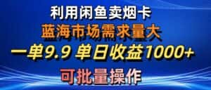 （10579期）利用咸鱼卖烟卡，蓝海市场需求量大，一单9.9单日收益1000+，可批量操作-优优云创
