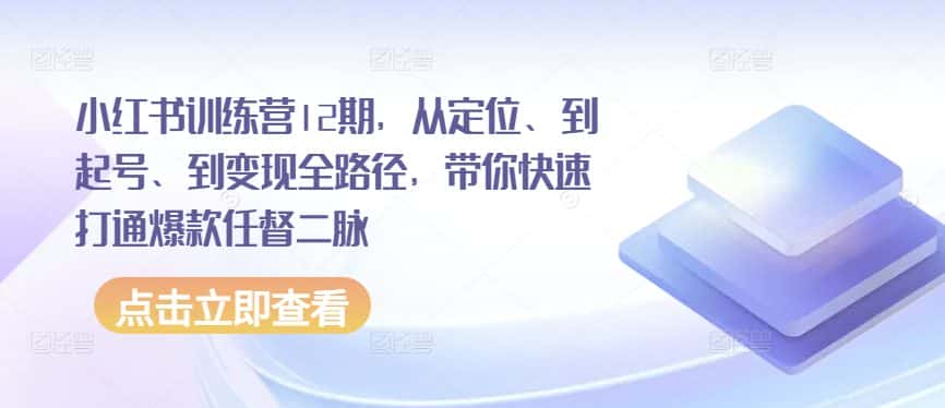 小红书训练营12期，从定位、到起号、到变现全路径，带你快速打通爆款任督二脉-优优云创