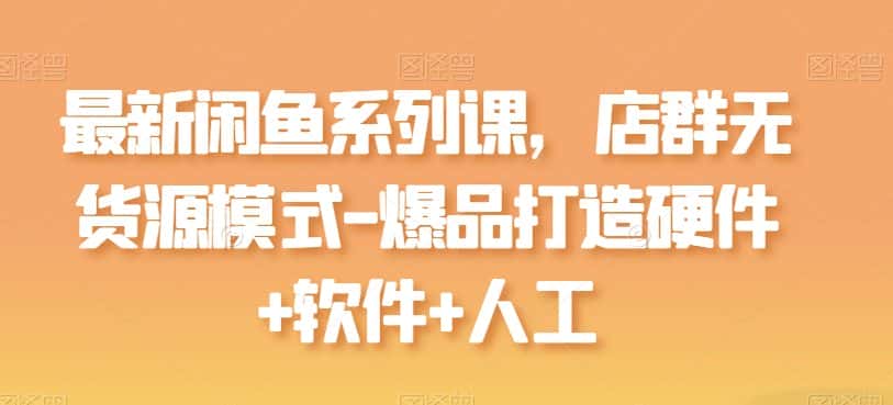 最新闲鱼系列课，店群无货源模式-爆品打造硬件+软件+人工-优优云创